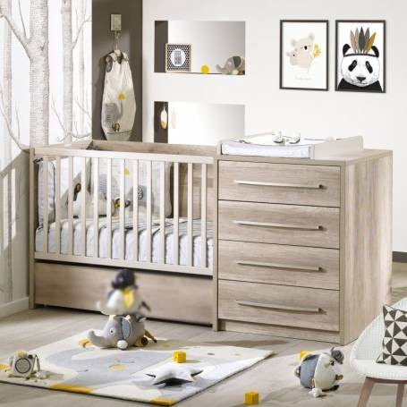 LIT BÉBÉ AVEC 4 TIROIRS - Bois MDF - chêne