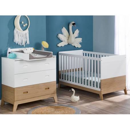 Chambre à coucher pour bébé Archipel - Bois MDF stratifié - Chêne et blanc