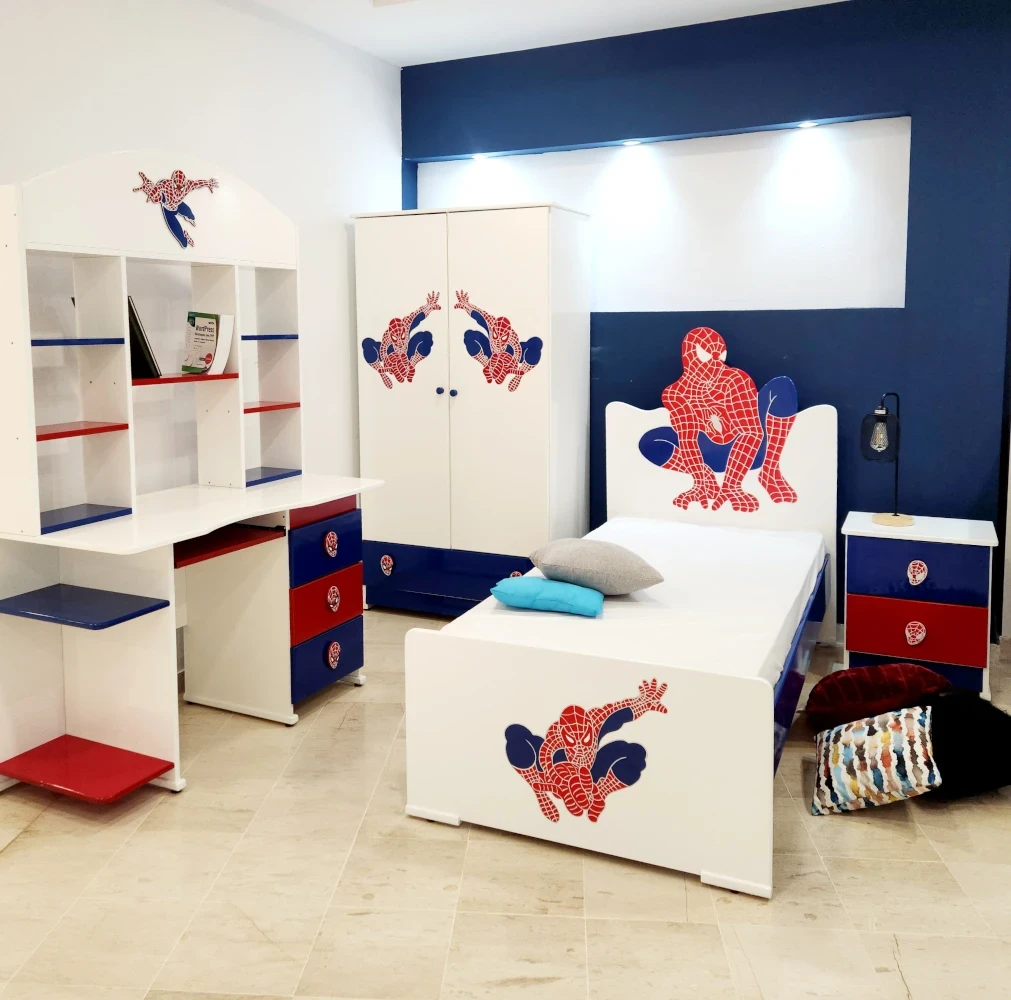 Chambre enfant avec lit +table de chevet+ bureau +armoire 2 portes – SPIDER MAN