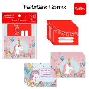 Kadijou Invitations anniversaire pour enfant Licorne