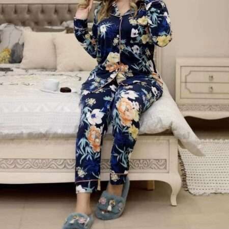 pyjama femme bleu fleuri