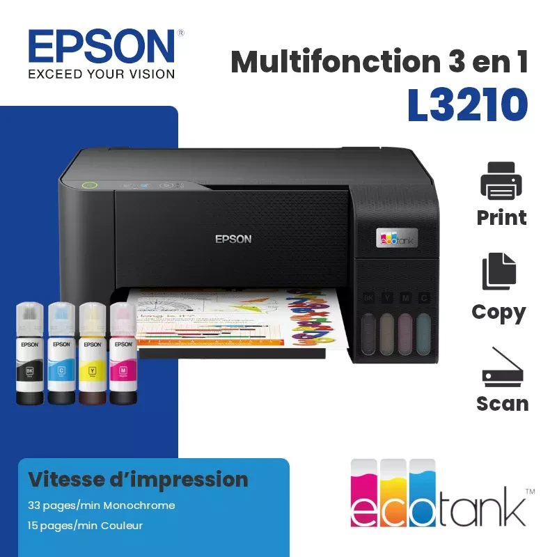 Imprimante à Réservoir Intégré EPSON ECOTANK L3210 3En1 Couleur