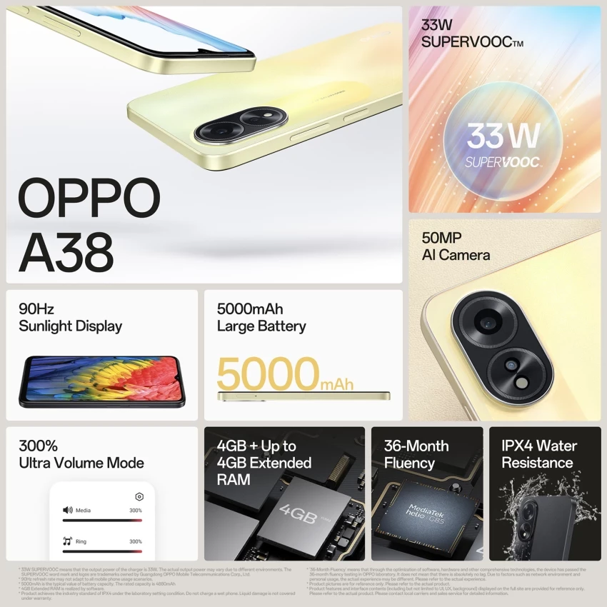 SMARTPHONE OPPO A38 4GO 128GO NOIR/GOLD